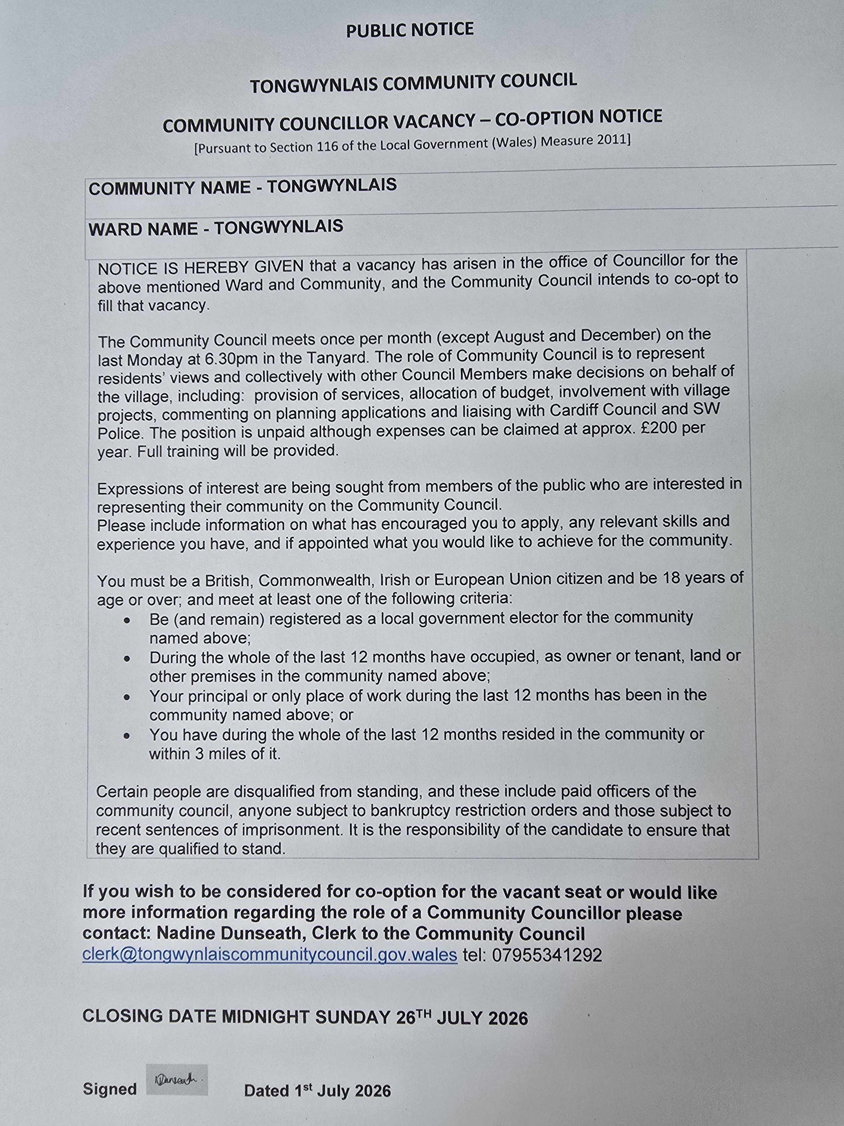 Vacancy Notice